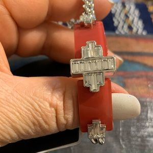 Silver tone and acrylic with rhinestones bracelet